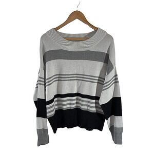Lucky Brand Women's Size L Black and Gray Soft Striped Sweater